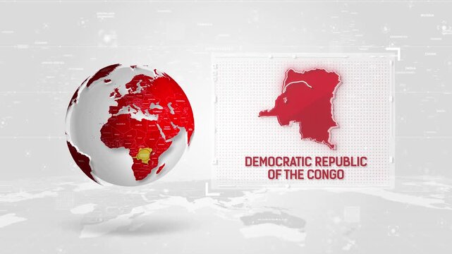 Democratic Republic of the Congo 4K Tech Map Beside Globe On White Background.
