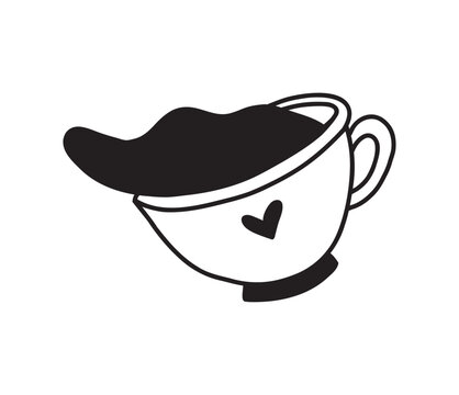 Cute coffee cup with foam doodle clipart, hand drawn hot drink illustration