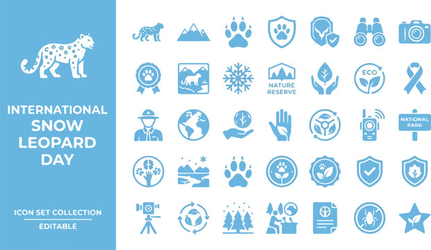 International snow leopard day icons for wildlife conservation