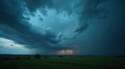 Fototapeta premium Imponentes nubes de tormenta sobre tierras de cultivo