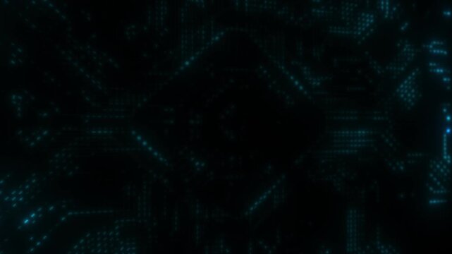 Futuristic CPU Chip on Printed Digital Server Circuit Board Technology Background. Looping seamless. Technology concept