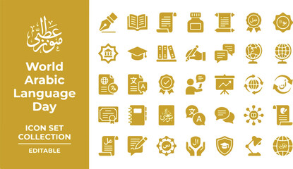 Arabic language day icon set with educational and cultural symbols © Iconesia Studio