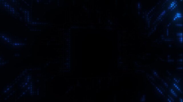 Futuristic CPU Chip on Printed Digital Server Circuit Board Technology Background. Looping seamless. Technology concept