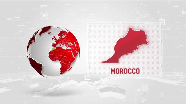 Morocco 4K Tech Map Beside Globe On White Background.