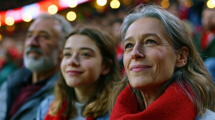 Fototapeta premium Turkish family supporters smiling and reacting at football stadium