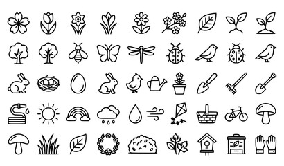 Obraz premium Premium Spring Editable Line Icons Set for Garden Nature Floral Season Outline Vector