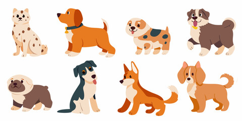 Obraz premium cute cartoon dog breeds collection in flat vector style dogs illustration canine puppy animal pet design graphic artwork character friendly adorable