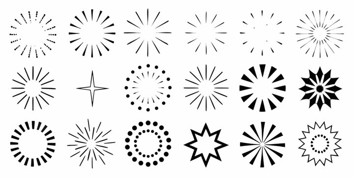 collection of sunburst rays sparkles and explosions vector illustration pattern design graphic art icon symbol burst radiant starburst explosion effect decoration