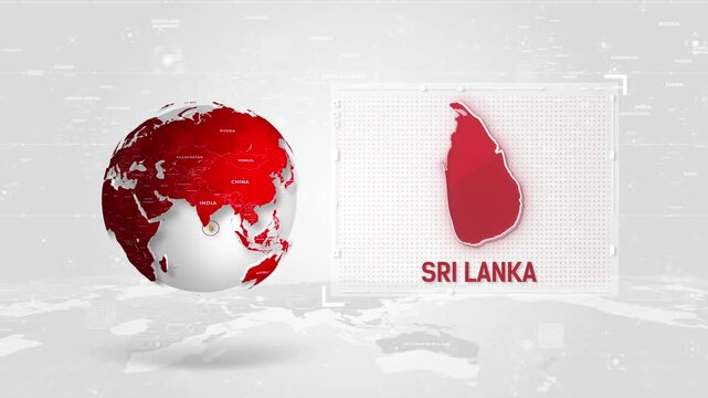 Sri Lanka 4 K Tech Map Beside Globe On White Background.