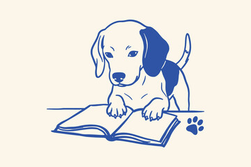 Cute puppy dog reading a book Vector, illustration