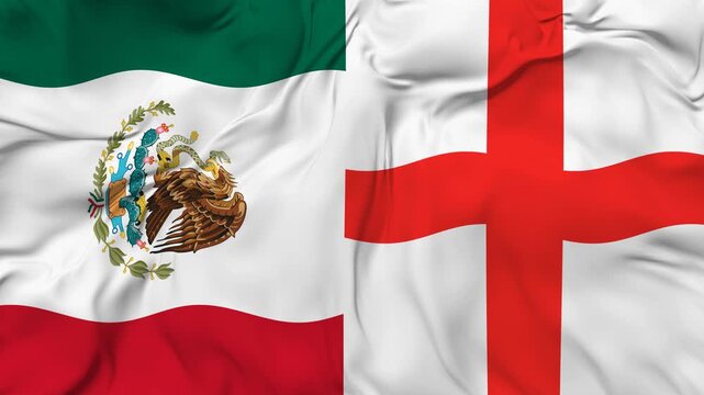 Mexico vs England flag animation seamless loop. 4k resolution