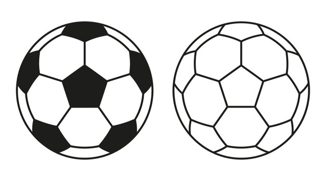 Soccer ball silhouettes with pentagonal and hexagonal panels on white background
