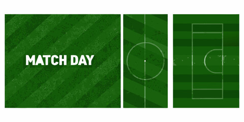soccer field graphic with match day text realistic texture football sports broadcast design illustration vector background green lines circle center goal © Sanjit