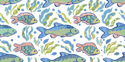Fish pattern a seamless vector illustration with colorful aquatic life © Rohan