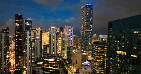 Fototapeta premium Miami brickell downtown skyline at night with city lights