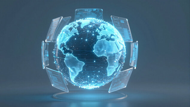 Global Network Protected by Glassmorphic Digital Shield
