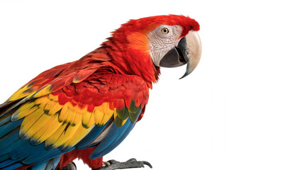Beautiful colorful tropical macaw parrot bird standing isolated on a transparent background © Lobov