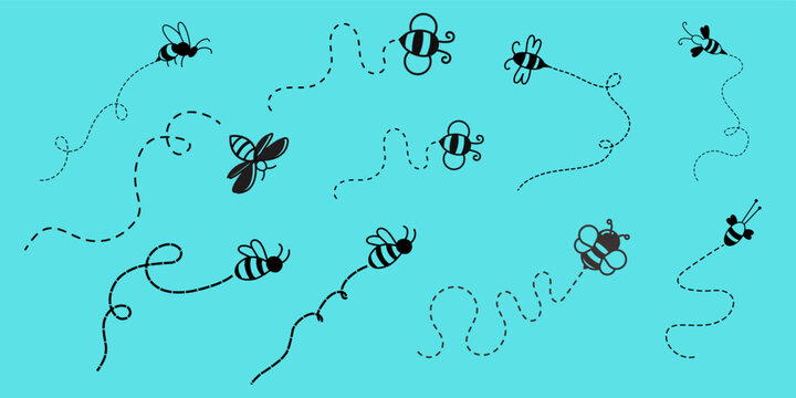 Cute Flying Bee Vector Illustration Set
