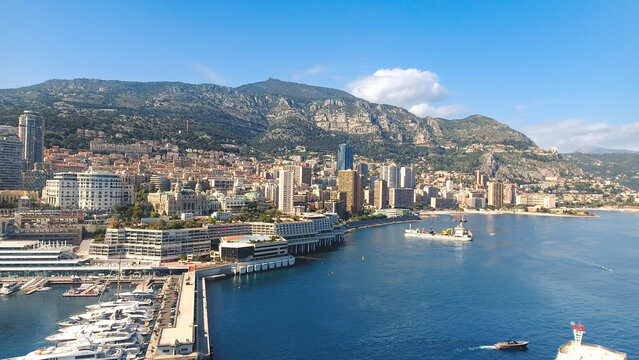 Monaco monte carlo city, port hercule yachts and mediterranean sea
