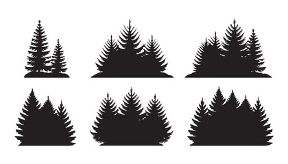 Collection of black pine forest landscape silhouettes isolated on transparent background vector. © Mukti