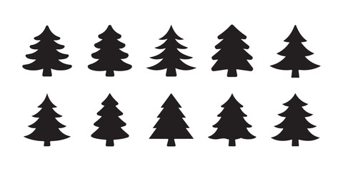 Spruce and pine tree silhouette collection for woodland landscape graphics and forest composition. © Mukti