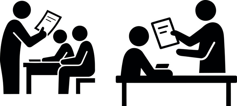 Parent teacher conference icon set elementary school communication and student progress discussions