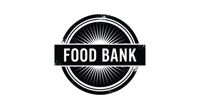 Black and white food bank stamp logo