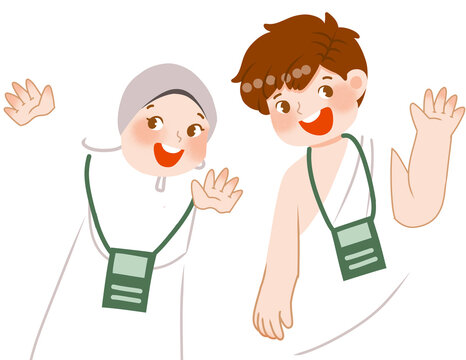 Muslim kids wearing ihram clothing