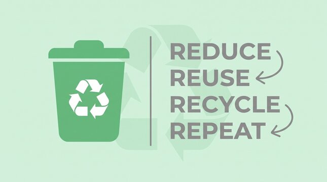 Green recycling bin with chasing arrows and reduce reuse recycle text