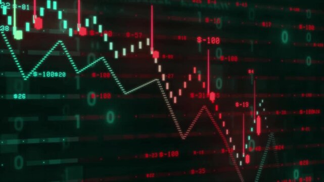 Close up of moving digital Business Growth Financial Trading Chart and Stock Market Data Animation looping Seamless Background. Business data concept