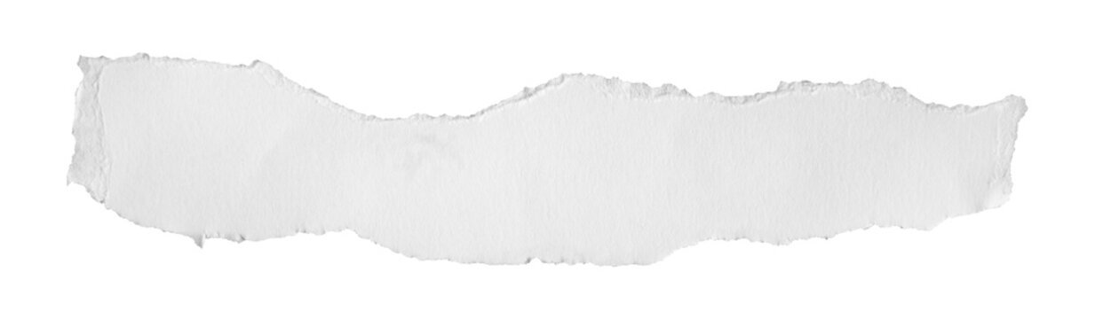 Horizontal torn white paper strip isolated on transparent background for creative design