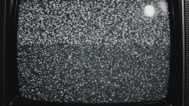 Static noise fills an old television screen with a bright spot
