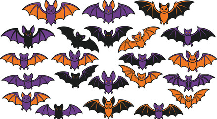 Fototapeta premium Halloween bat collection colorful cartoon bat graphics for spooky season designs