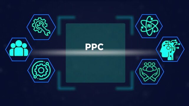 Ppc advertising strategy concept with digital marketing and ai technology infographic animation pay per click