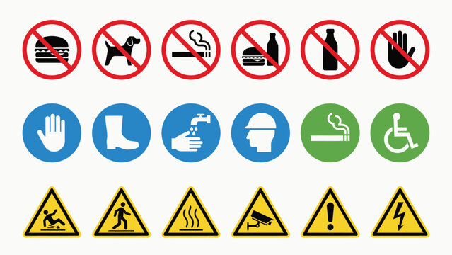 Collection of warning and prohibition signs for safety and regulation  various icons