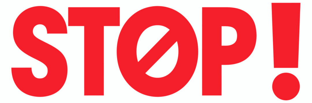 Red stop sign with exclamation mark and slash symbol on transparent background