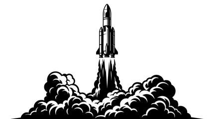 Rocket ship launching into space with massive exhaust clouds © Great