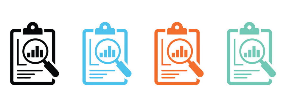 Analyze Company Growth Report with Magnifying Glass Icon Set, talent management and skill gap analysis glyph icons, performance measurement, business intelligence, business evaluation and analytics 