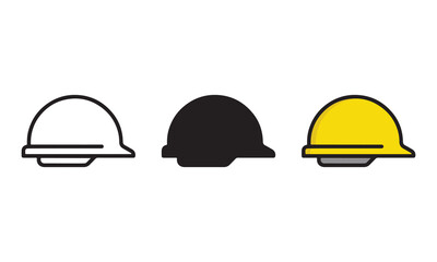 Fototapeta premium Set of three construction hard hat icons featuring line art solid black and colored vector illustrations for industrial safety design projects