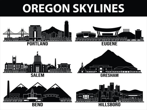 Black Oregon city skylines set