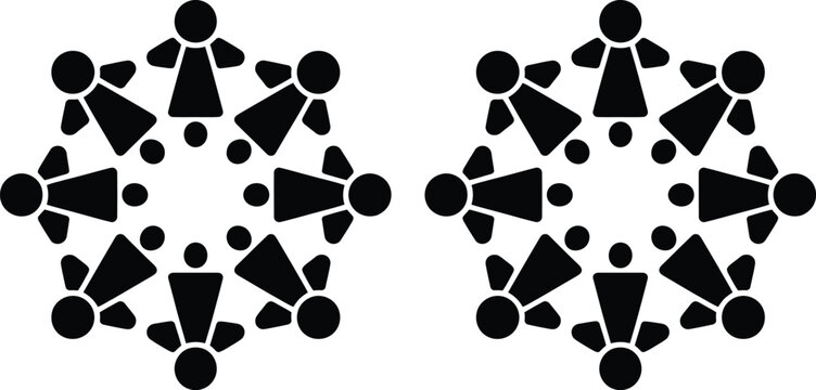 Black geometric patterns, molecular structures, chemistry icons, science symbols, vector graphics
