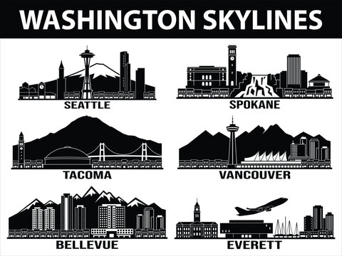 Washington USA city skylines in black