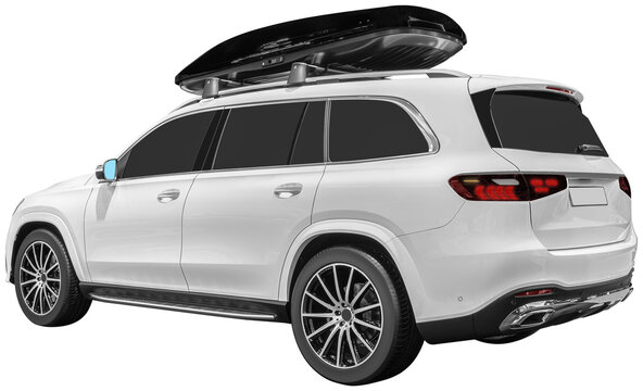 White suv car with roof box