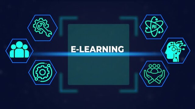 E-learning digital concept with ai technology and online education futuristic motion for virtual classroom and remote learning presentations