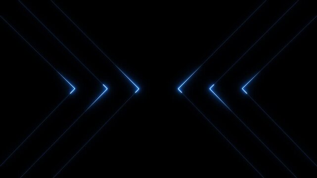 Blue Neon Arrow Frame Animation with Futuristic Directional Light Beams on Black Background 4k animation video