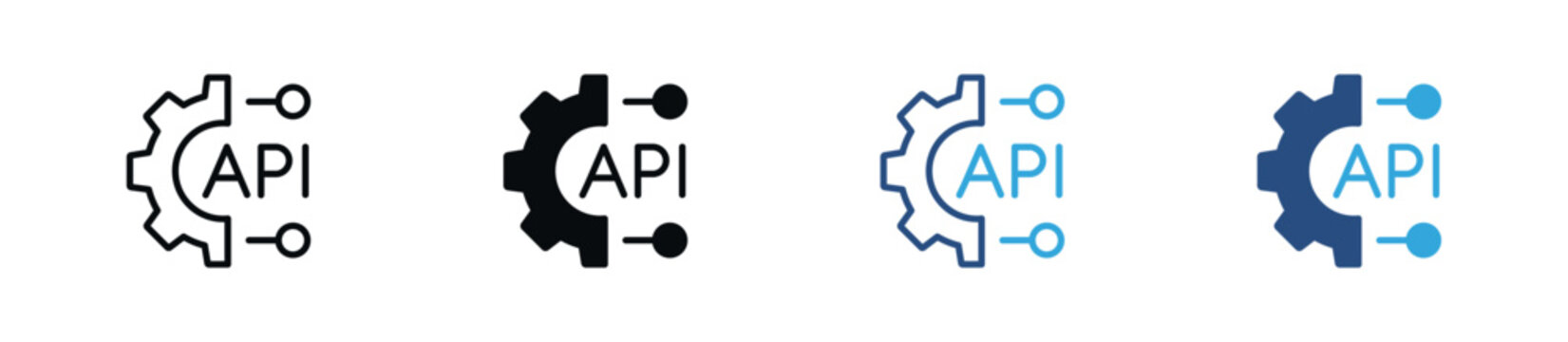 API Gear Icon Set. Application Programming Interface, System Integration, Software Configuration and Automation Symbols. Vector Illustration.