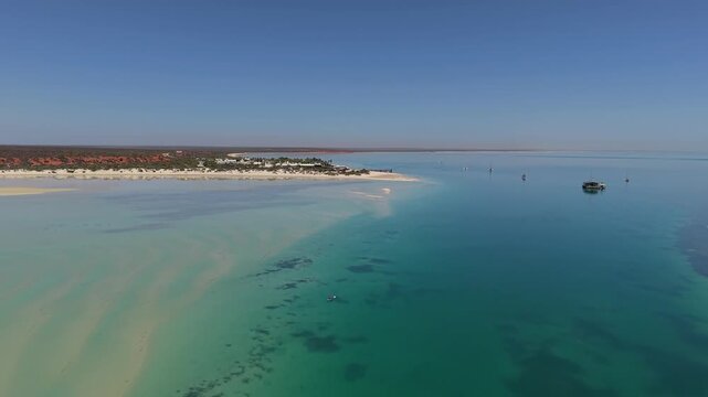 Aerial View of RAC Monkey Mia Dolphin Resort Jetty and Turquoise Beach, Denham, Shark Bay World Heritage Area, Western Australia
