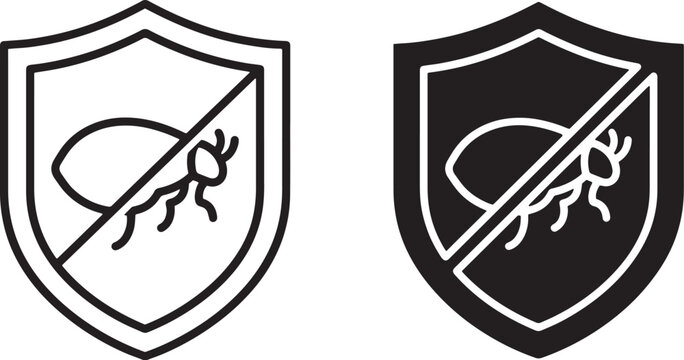 Bed bug shield icon set black and white Vector, illustration