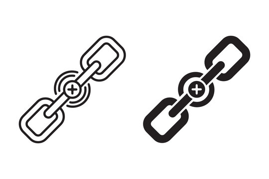 Black chain link icons with plus signs Vector, illustration