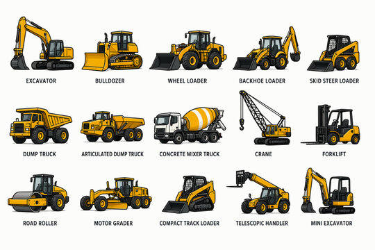 Heavy construction equipment vehicles list.